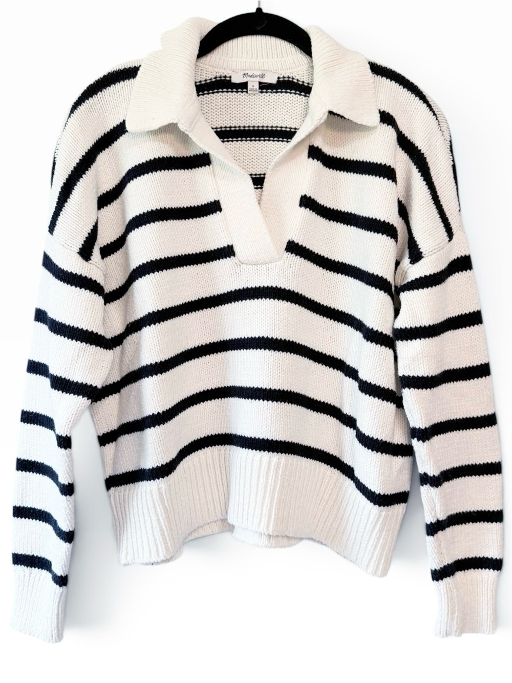 Madewell Dedham Striped Polo Sweater Anique Cream Stripe Size Small - Picture 4 of 8